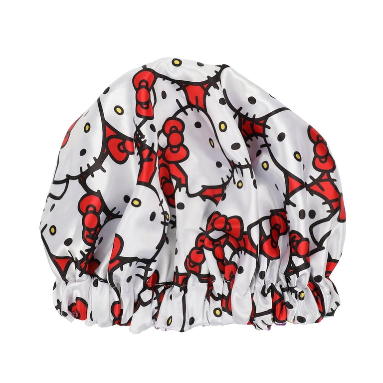 Hello Kitty Red and White Shower Cap REVERSIBLE Bioworld Hello Kitty Accessories, Reversible Polyester Sleep  main image 2