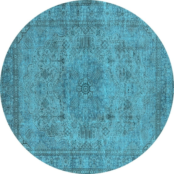 Ahgly Company Indoor Round Oriental Light Blue Industrial Area Rugs, 5' Round