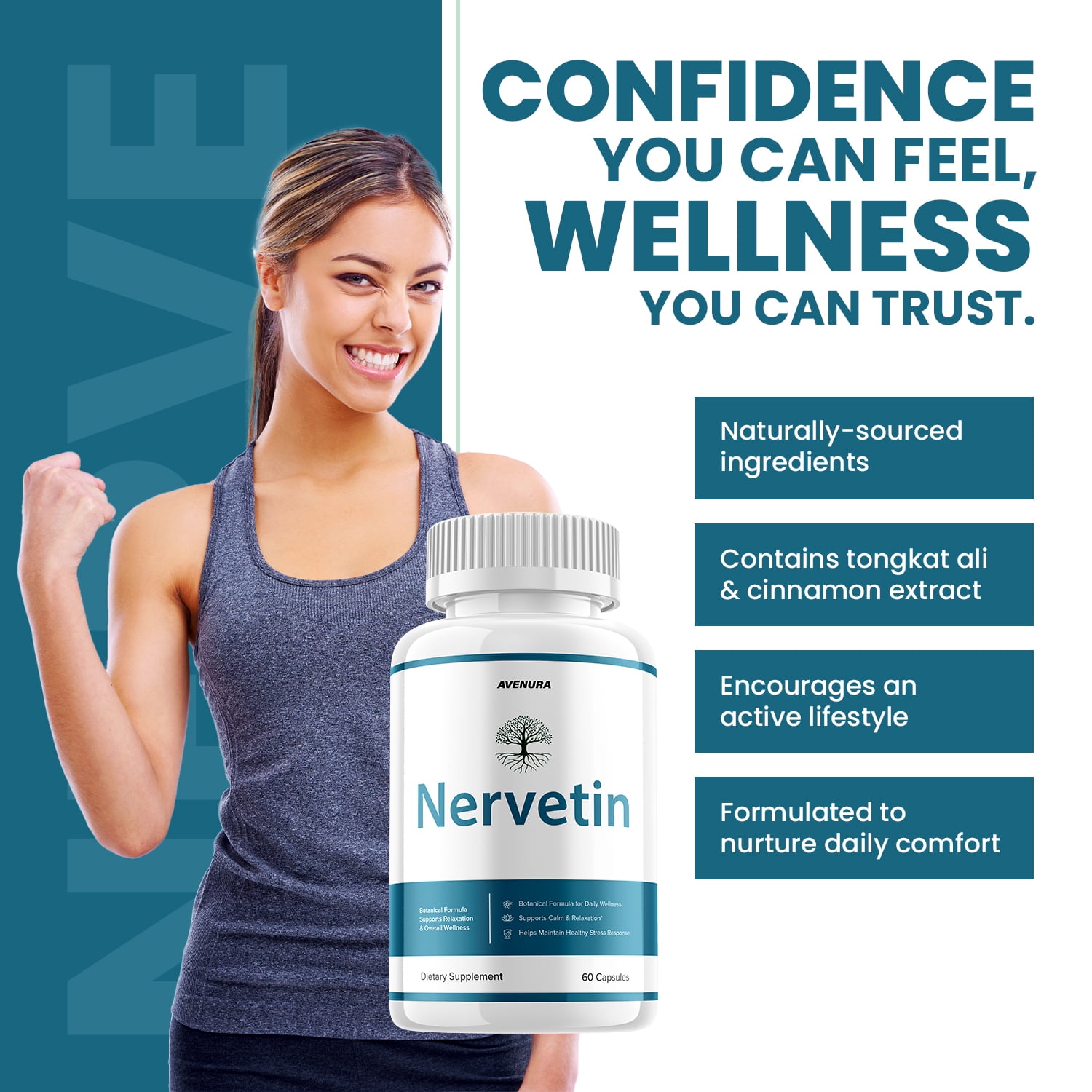 Nervetin Pills – Nervetin Natural Ingredients Nootropic Supplement for Health Support, 1 Pack, 60 Capsules