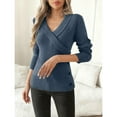 thumbnail image 2 of SELONE Sweaters for Women Long Sleeve Tight Knitted Pullover V Neck Buttons Knitwear Casual Soild Tops Blue L, 2 of 9