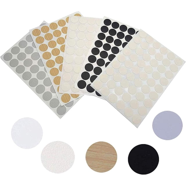 5 piezas de cubiertas de tornillos autoadhesivas para agujeros de tornillos para muebles, armarios, gabinetes, 21 mm, 54 piezas por hoja