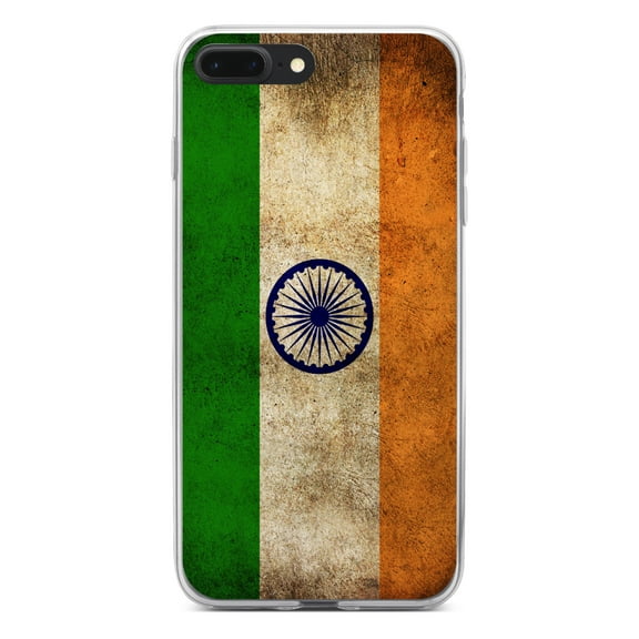 DistinctInk Clear Shockproof Hybrid Case for iPhone 7 PLUS / 8 PLUS (5.5" Screen) - TPU Bumper, Acrylic Back, Tempered Glass Screen Protector - India Old Flag Indian - Love of India