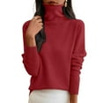 thumbnail image 3 of Lumtrix Sweaters for Women Warm Knitted Mock Turtleneck Tops Fall Winter Long Sleeve Soft Sweater Pullover Loose Fit Clothes Vermilion 3XL, 3 of 5