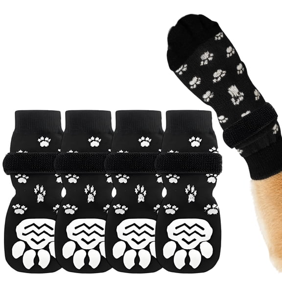 GASTROPOD 4Pcs Socks with Grippers for Samll Dog,Anti-Slip Rubber Sole with Adjustable Strap Dog Socks,Cute Dog Paw Design High-Stretch Cuff for Easy on & Off Paw Socks for Laminate Floors,S
