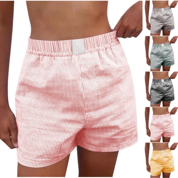 Feancey Womens Cotton Lounge Shorts Casual Striped Beach Shorts Elastic Waistband Summer Shorts Comfy Loose Pajama Bottoms Black XL