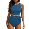 thumbnail image 4 of Haivin Women's Modest Two-Piece Swimsuit Set, Solid Color with Bow Tie Straps for Beach and Swimming, 4 of 9
