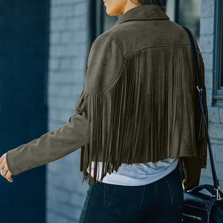 Olive Green Fringe Leather Jacket Bag Motorcycle Jacket Rainbow Fringe Backpack > Shoulder Bags  main image 3