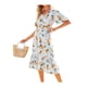 thumbnail image 3 of SAYOO Mujer Verano Cuello en V Manga Corta Cintura Alta Ruffle Hem Midi Vestidos SAYOO Sexy, 3 of 7