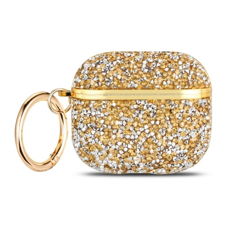 Allytech AirPods Pro Case with Glitter Luxury Bling Sparkle Rhinestone Protective Shockproof Dustproof Keychain Apple Bluetooth Container Skin Cover for Apple Airpods Pro Gold