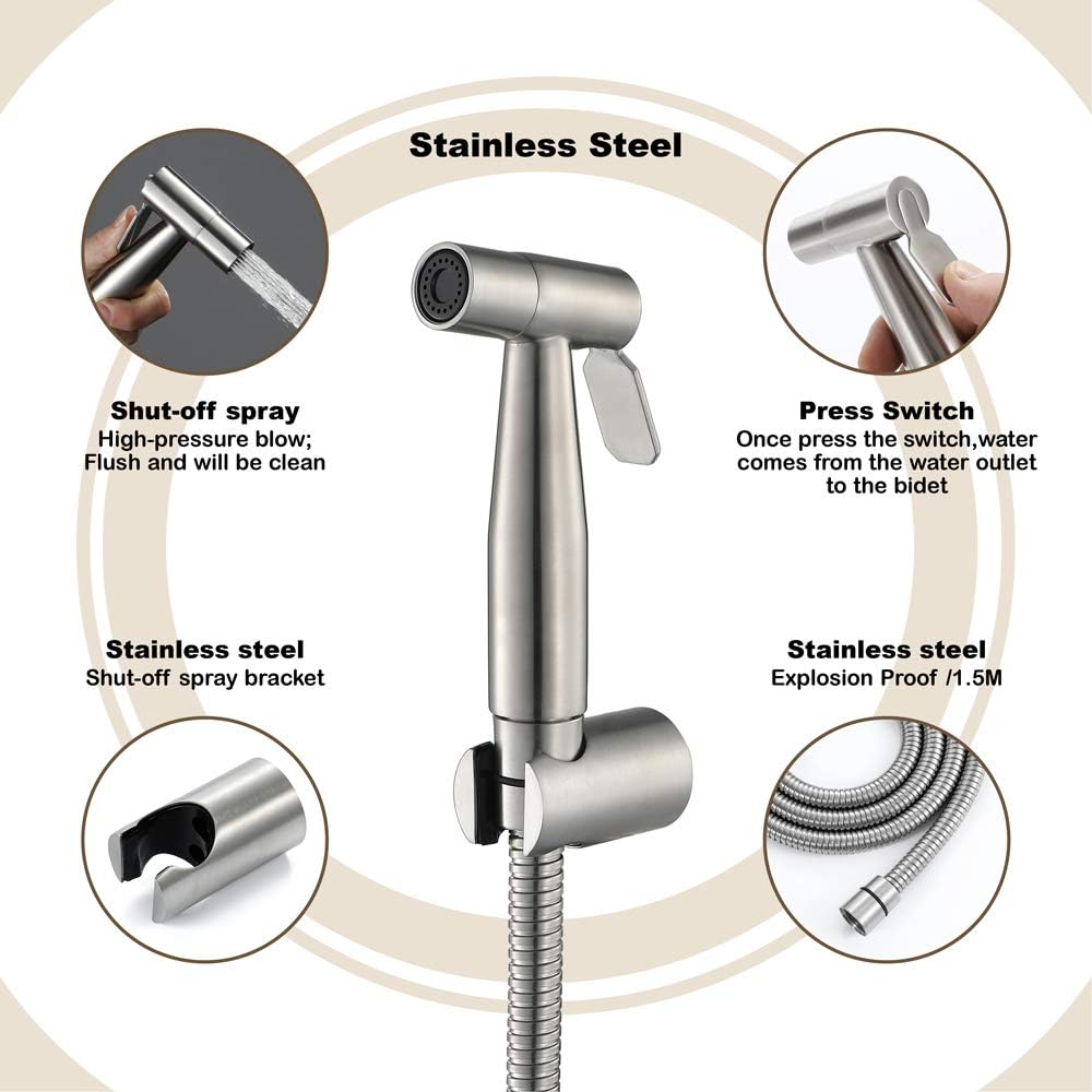 Handheld Bidet Sprayer Head Stainless Steel Portable Toilet Bidet Shower Head Brushed Bathroom Shower Bidet Tap for Toilet Cleaning, Personal Hygiene, Floor Cleaning,A