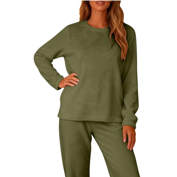 DHFJKG Womens Pajamas Flannel Tops Comfy Loose Fit Long Sleeve Pj Top Comfortable Soft Plush Homewear Solid Color Leisure Home Clothes