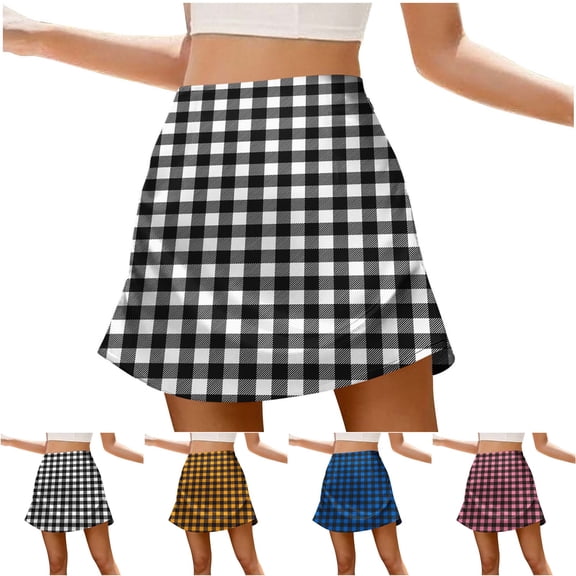 DYTTDG Women's High Waist Plaid Skirt, A-Line Zipper Mini Skirt, Casual Spring Summer Short Skirt (S-5XL)