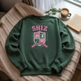 thumbnail image 3 of SHIZ University Embroidered Sweatshirt | Pink Green College Crest Crewneck, 3 of 5
