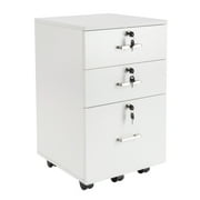 Ktaxon 3-Drawer Rolling Wood File Cabinet with Lock, Portable Vertical Mobile Wooden Storage Filing Cabinet for Home Office,White