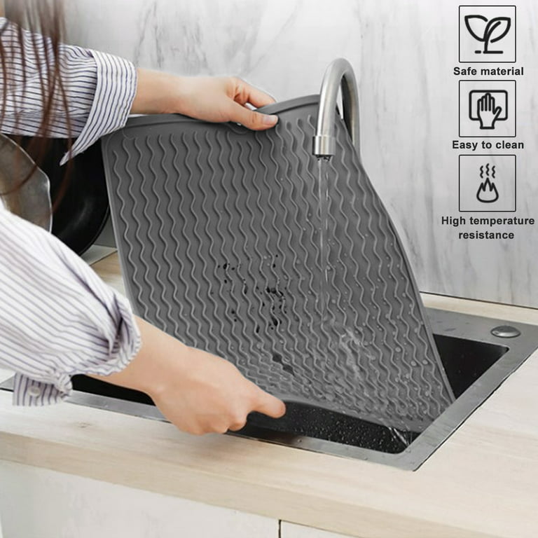 RECER Silicone Dish Drying Mat, Heat-resistant Drying Mat for Kitchen  Counter, Easy to Drain and Clean, ,Eco-friendly, Non-Slip, Counter, Sink,  or Bar