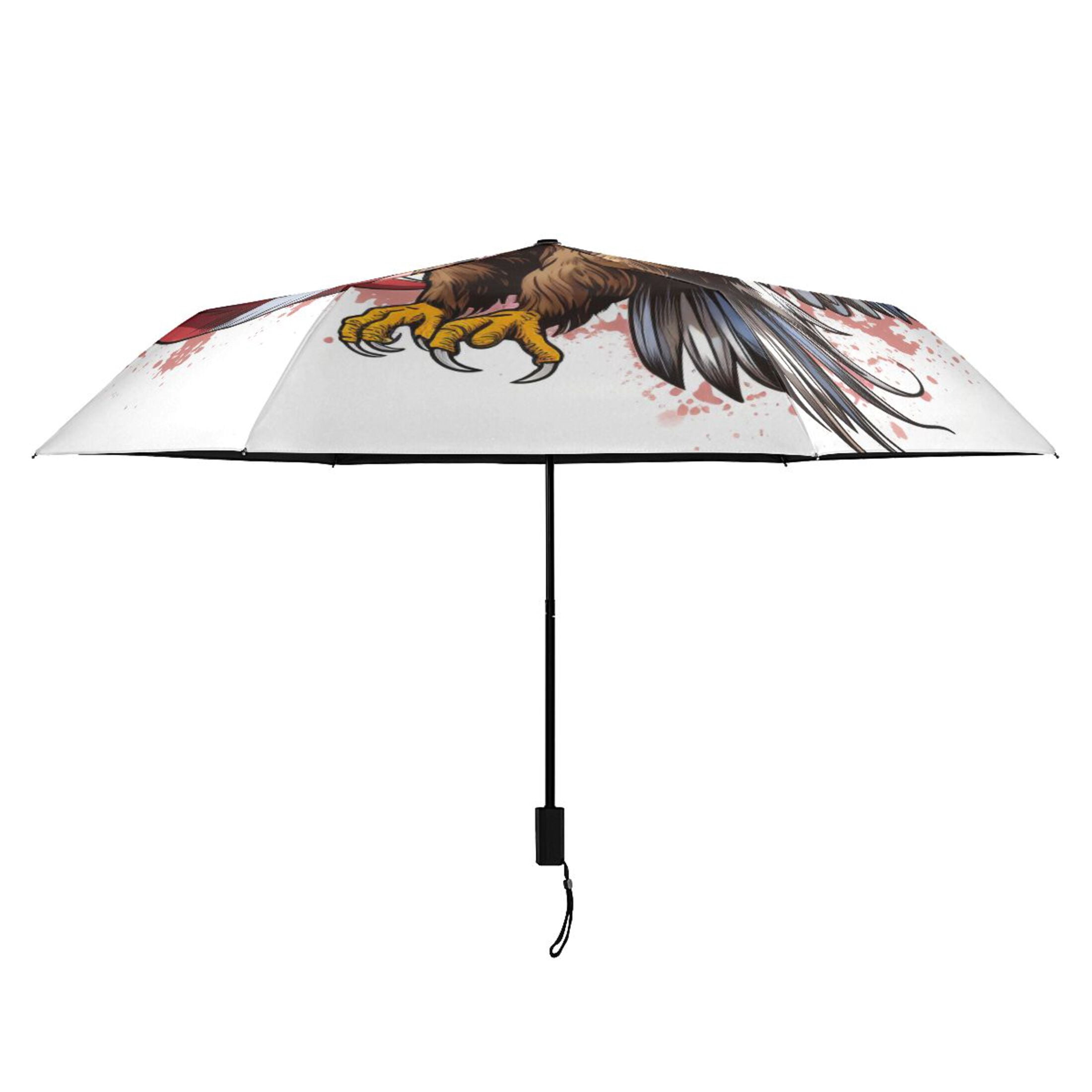 Flying Eagle and American Flag Compact Sun Umbrella Windproof Travel Umbrellas for Rain Strong Portable UV Protection