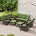 thumbnail image 3 of Meetleisure 7 Piece Wicker Patio Furniture Set, Rattan Chairs with 3-Seater Sofa, Ottomans, High Back, Deep Seating, Wide Armrest, Thick Cushions for Deck Porch, Green, 3 of 9