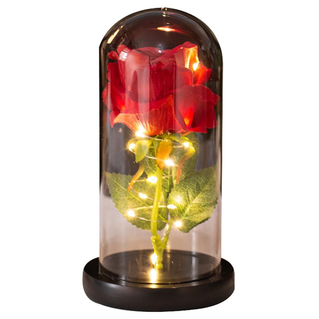 Coofit Valentine Rose Dome Realistic - LED Festive Light up Rose Flower in Glass Dome