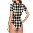thumbnail image 4 of Haiem Black Plaid Heart Women's Crew Neck Short Sleeve Bodysuit Tops Stretchy Slim Basic-X-Large, 4 of 9
