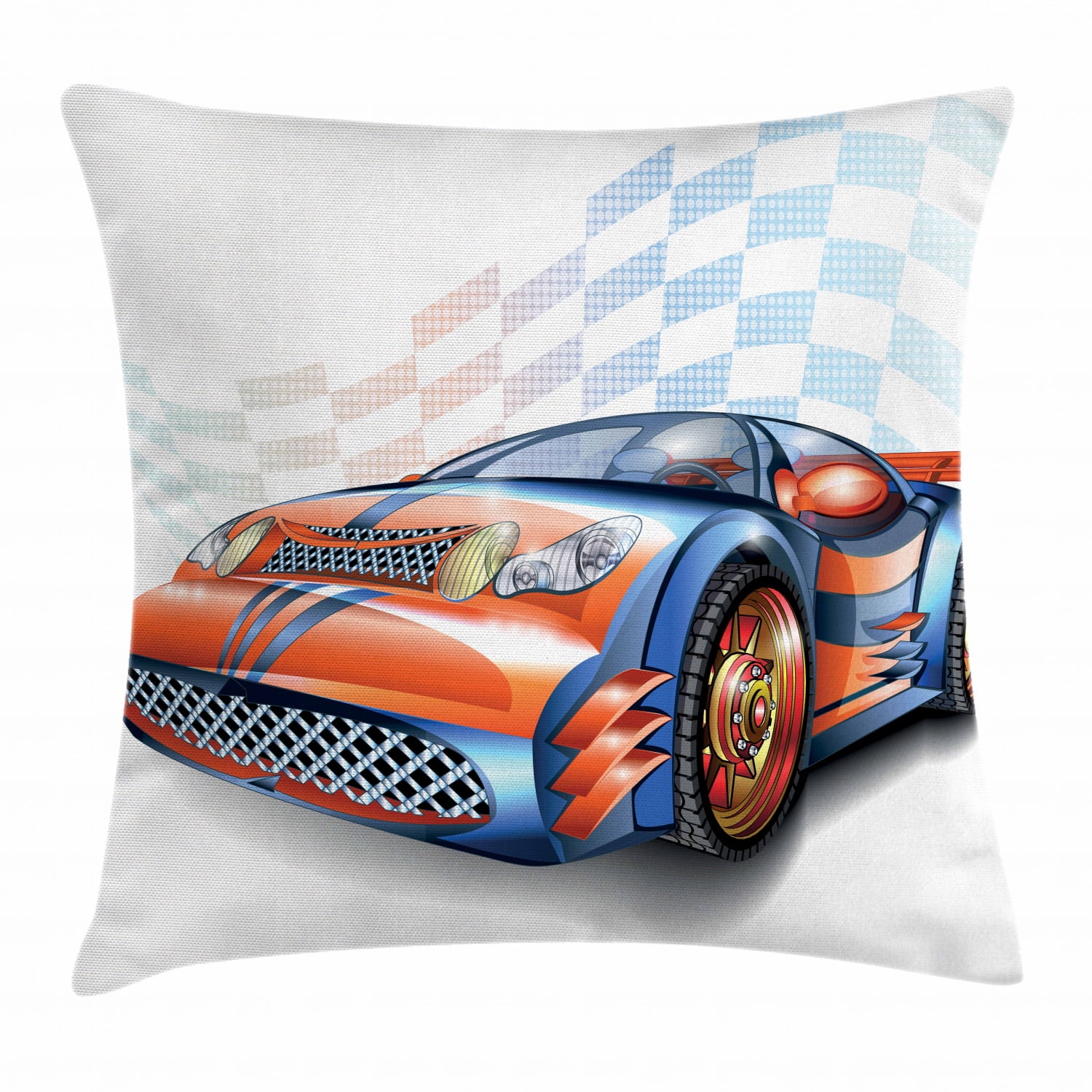 Cars Throw Pillow Cushion Cover, Cartoon Style Speeding Racing Car