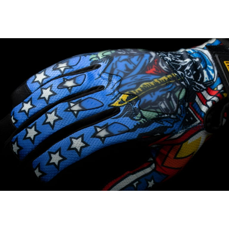 Icon Hooligan Flyboy CE Mens Textile Motorcycle Gloves Blue 3XL