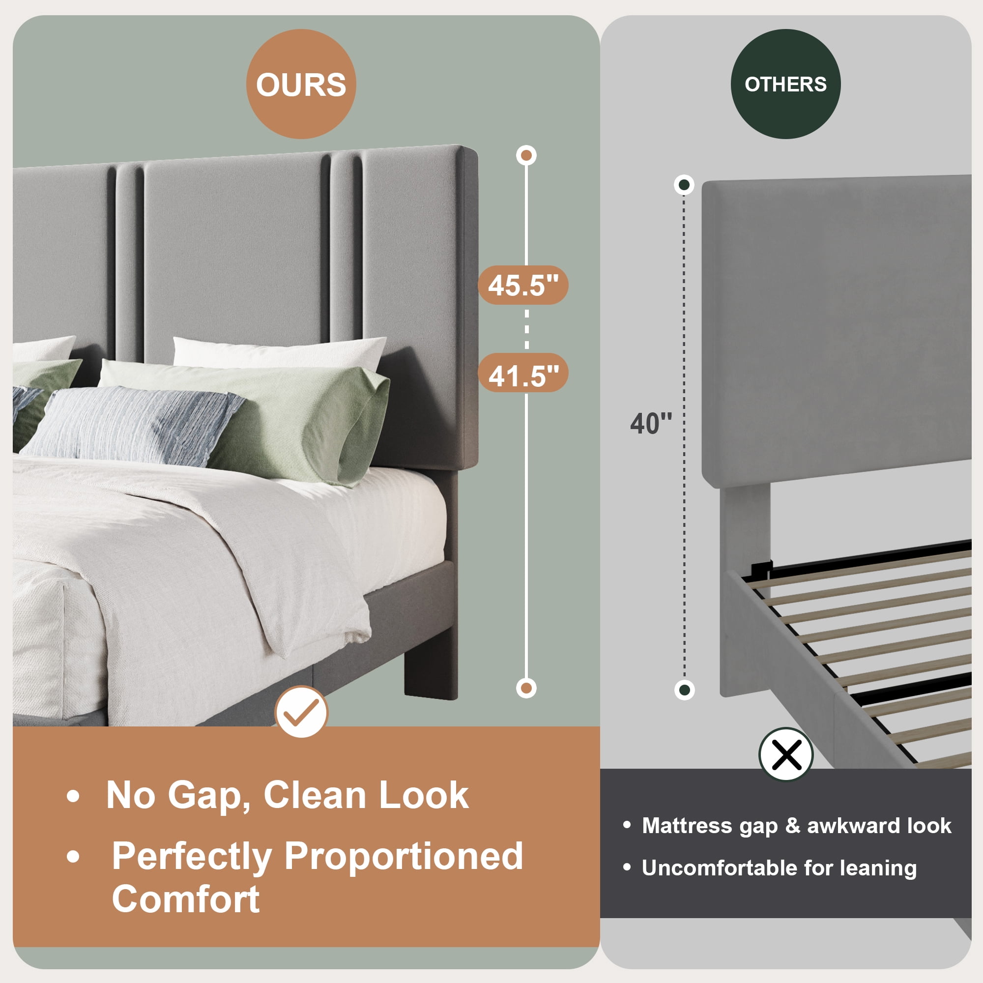Amolife Full Bed Frame, Platform Bed with Upholstered Velvet Adjustable Headboard, Wooden Slats, Easy Assembly, Grey