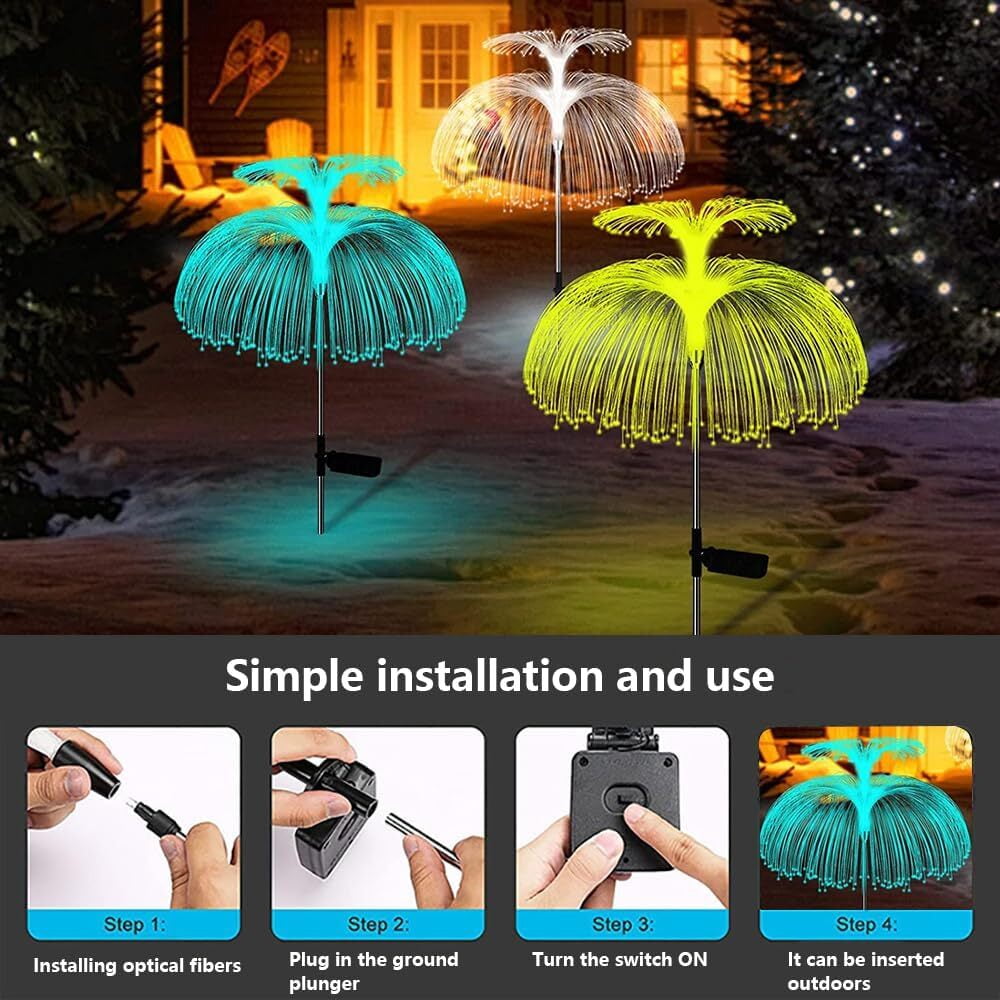 2 Pcs Solar Garden Lights Outdoor Waterproof, Solar Yard Light Double-Layer Jellyfish, Solar Flower Lights for Pathway Backyard Lawn