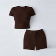 thumbnail image 5 of IWRICH Women's Athletic Sets Short Sleeve Crew Neck T Shirts Drawstring Shorts 2 Piece Slim Fit Workout Yoga Outfits Brown M, 5 of 5