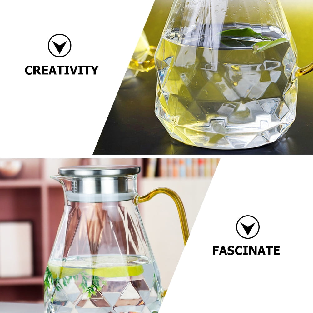 Glass Jug with Lid 1 Gallon Refrigerator Pitcher Dispenser Nightstand Teapot Stainless Steel Kettle
