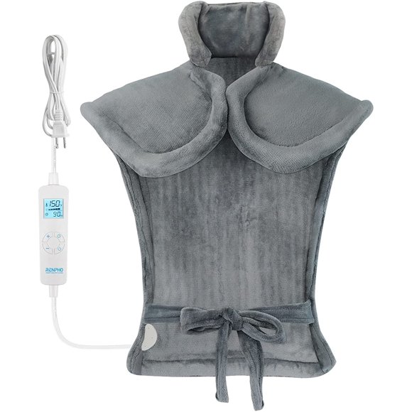 RENPHO Large Heating Pad for Back Relaxation, 24 inx33 Fast-Heating with 6 Temperature Settings, Auto Shut Off Available, ETL Certified - Gray