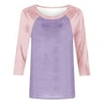 thumbnail image 6 of Tittly T Shirts for Women Spring Tops for Women Women Long Sleeve Round Neck Top Solid Color Color Matching Fashion Sleeves Casual T Shirt Tshirts Shirts Basic Tees Purple L, 6 of 7