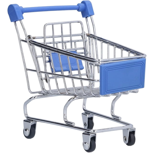 Mini Supermerc Handcart, Mini Shopping Cart Supermarket Handcart, Shopping Utility Cart Modo Almacenamiento Juguete Titular Escritorio Organizres Accesorio Decoración, Azul