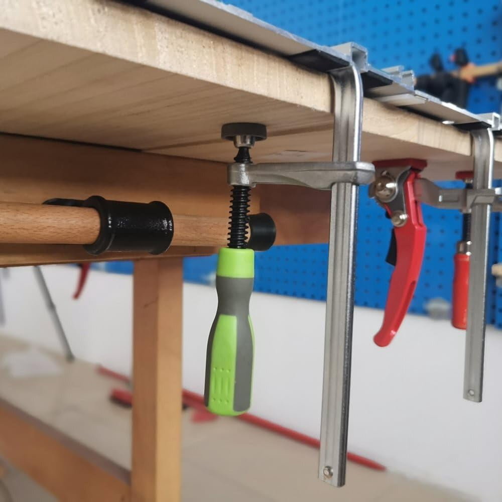 2Pcs Guide Rail Clamps with Plastic Handle Screw Action Arm for Woodworking MFT Table Track Saw Rails