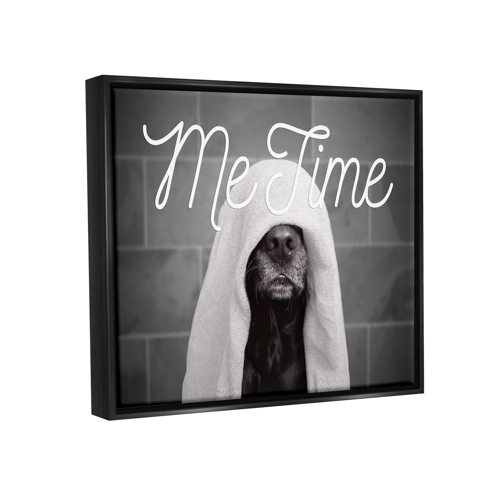 Stupell Industries Me Time Pet Dog Bathroom Portrait Jet Black Framed Floating Canvas Wall Art, 16x20, by Adobe Stock