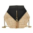 thumbnail image 1 of Bolso de mano hexagonal de paja y cuero para mujer, bolsa de mimbre tejida a mano, bolso de hombro bohemio para playa de verano Fivean unisex, 1 of 2