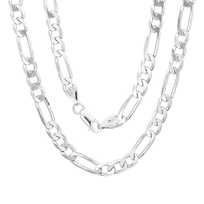 14k White Gold Silver Diamond Cut Italian Figaro Link Chain Necklace 6mm 24"