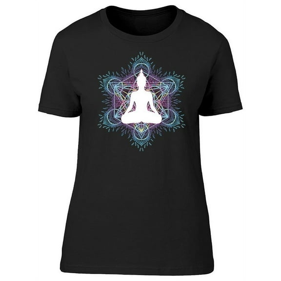Hexagon Mandala Buddha Shape T-Shirt Women -Image by Shutterstock, Female Medium