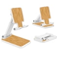 thumbnail image 3 of WIRESTER White Foldable Phone Stand for Desk, Adjustable Portable Cell Phone Holder for iPhone 17, 16, 15, 14 and Android Smartphones - Bamboo Wood-Look Texture, 3 of 6