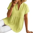 thumbnail image 3 of Oplxuo Womens Summer Linen Babydoll Tops V Neck Short Sleeve Pleated Flowy Shirts Casual Loose Fit Peplum Blouse, 3 of 5
