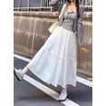 thumbnail image 4 of Women's Boho Ruffle Pleated Maxi Elastic High Waist A-Line Flowy Skirt for Beach Summer White [Regular] S, 4 of 10
