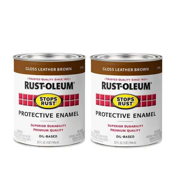 Rust-Oleum 7775502-2PK Stops Rust Brush On Paint, Quart, Gloss Leather Brown,...