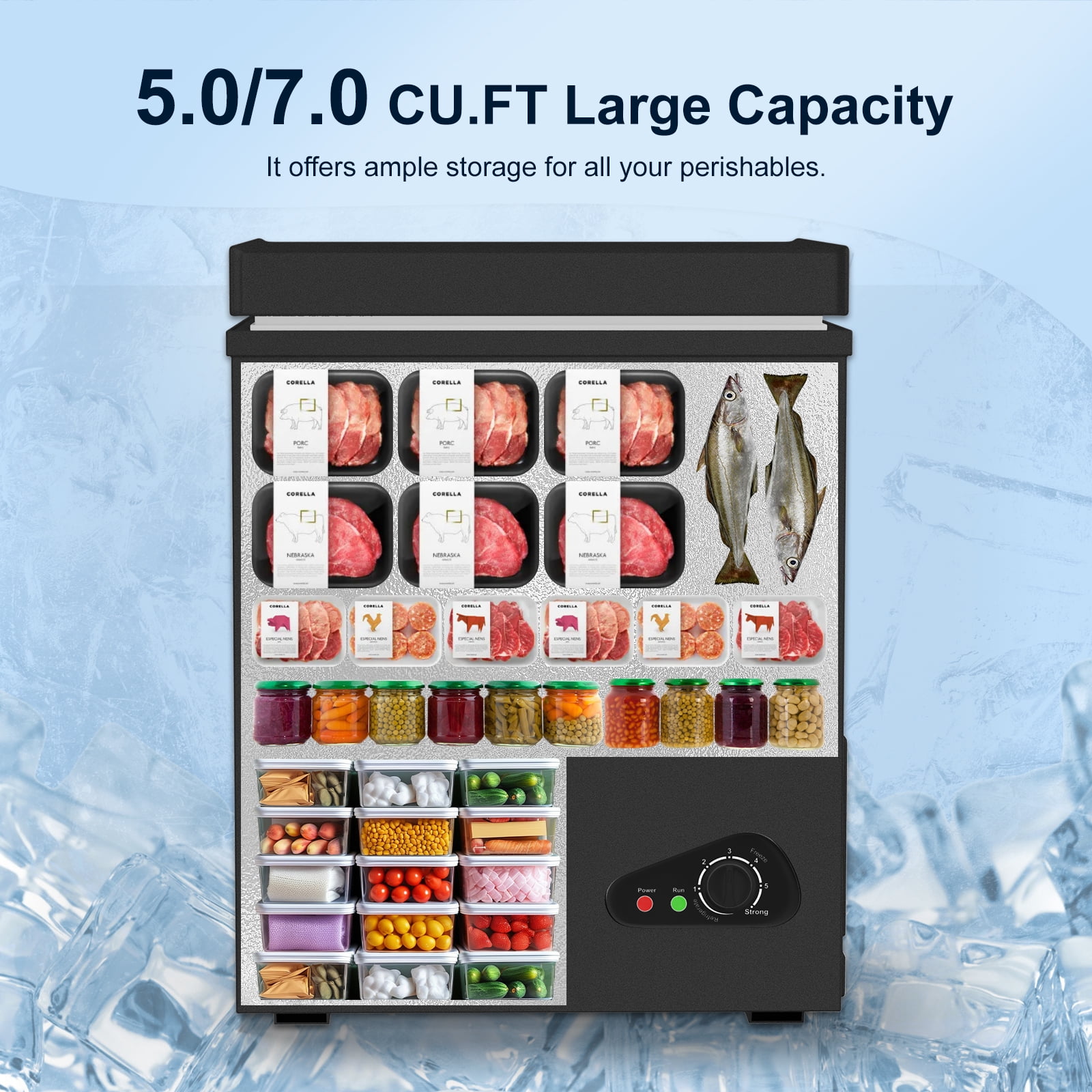 DISHUP 7.0 Cu.Ft Chest Freezer, Small Deep Freezer with Removable Basket, Adjustable Temperature, for Home/Office/Garage/Bar