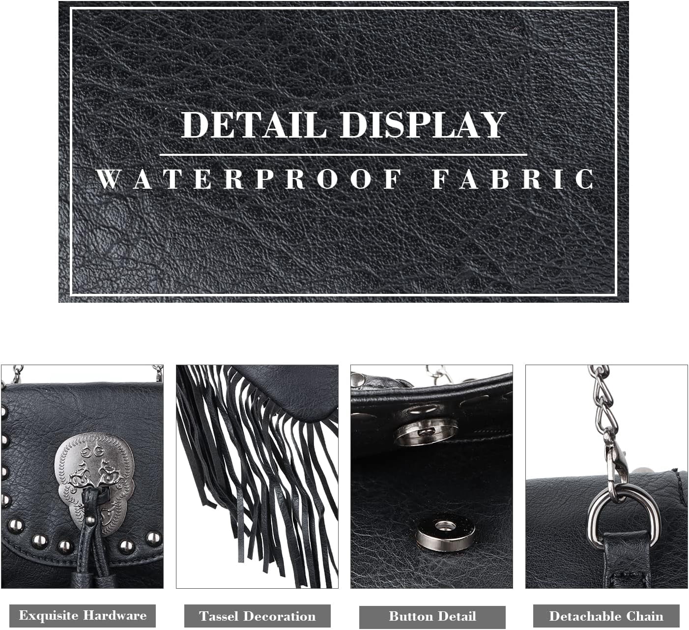 Leather Skull Fringe Purses for Women Black Tassel Shoulder Crossbody Bag Unique Gothic Punk Satchel Handbag