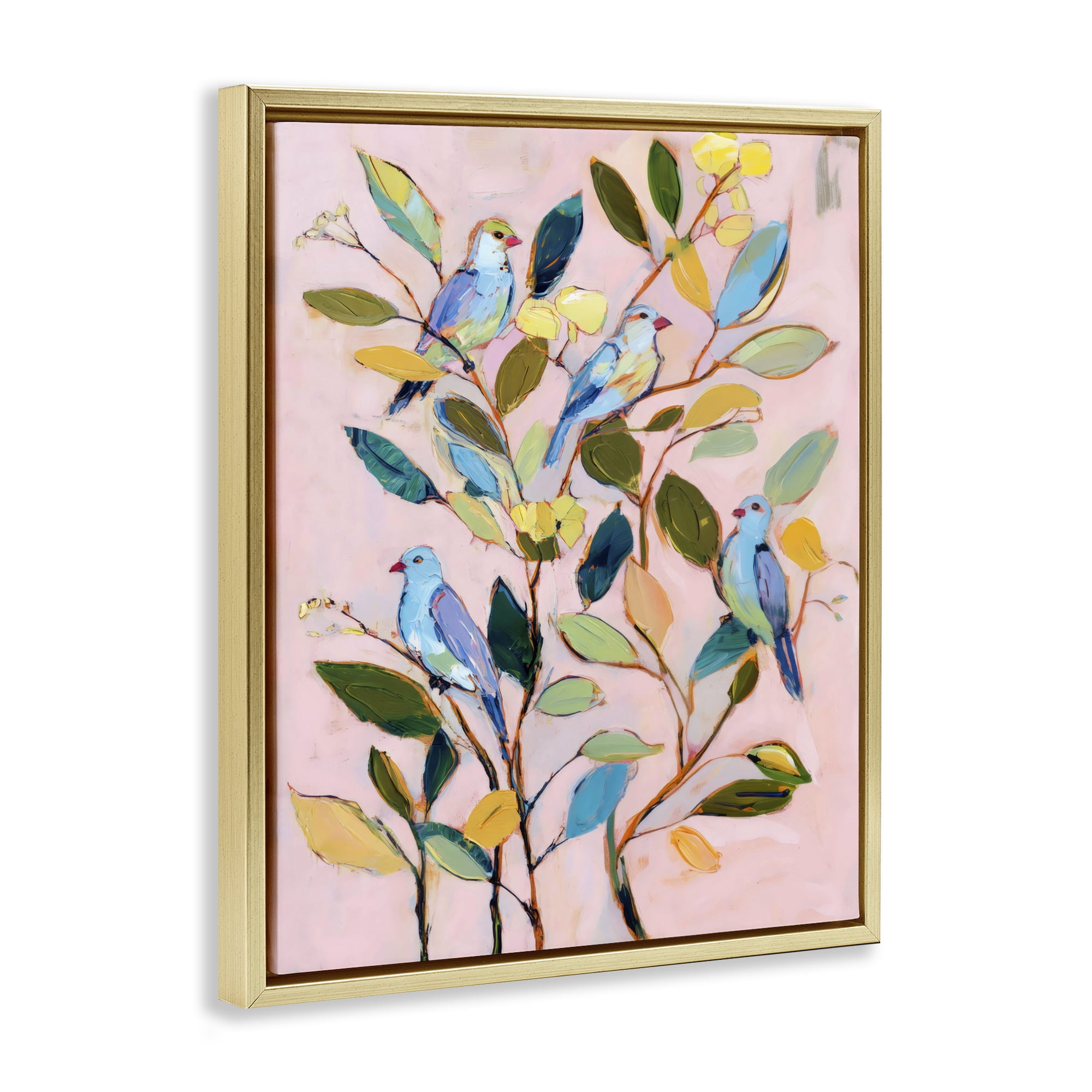 Stupell Industries Birds Between Leaves Impression Gold Framed Floater Canvas Wall Art, design by Sisi and Seb