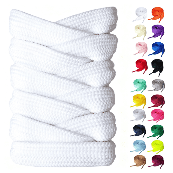BZCOE 2 Pairs Fat Sneakers Shoe Laces, 15Mm Wide Athletic Shoelaces Extra-Wide Design Sports Versatile White Shoelaces