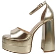 thumbnail image 2 of Soda Women's Faux Leather High Platform Chunky Block Ankle Strap Heel, Gold, 6 M US, 2 of 5