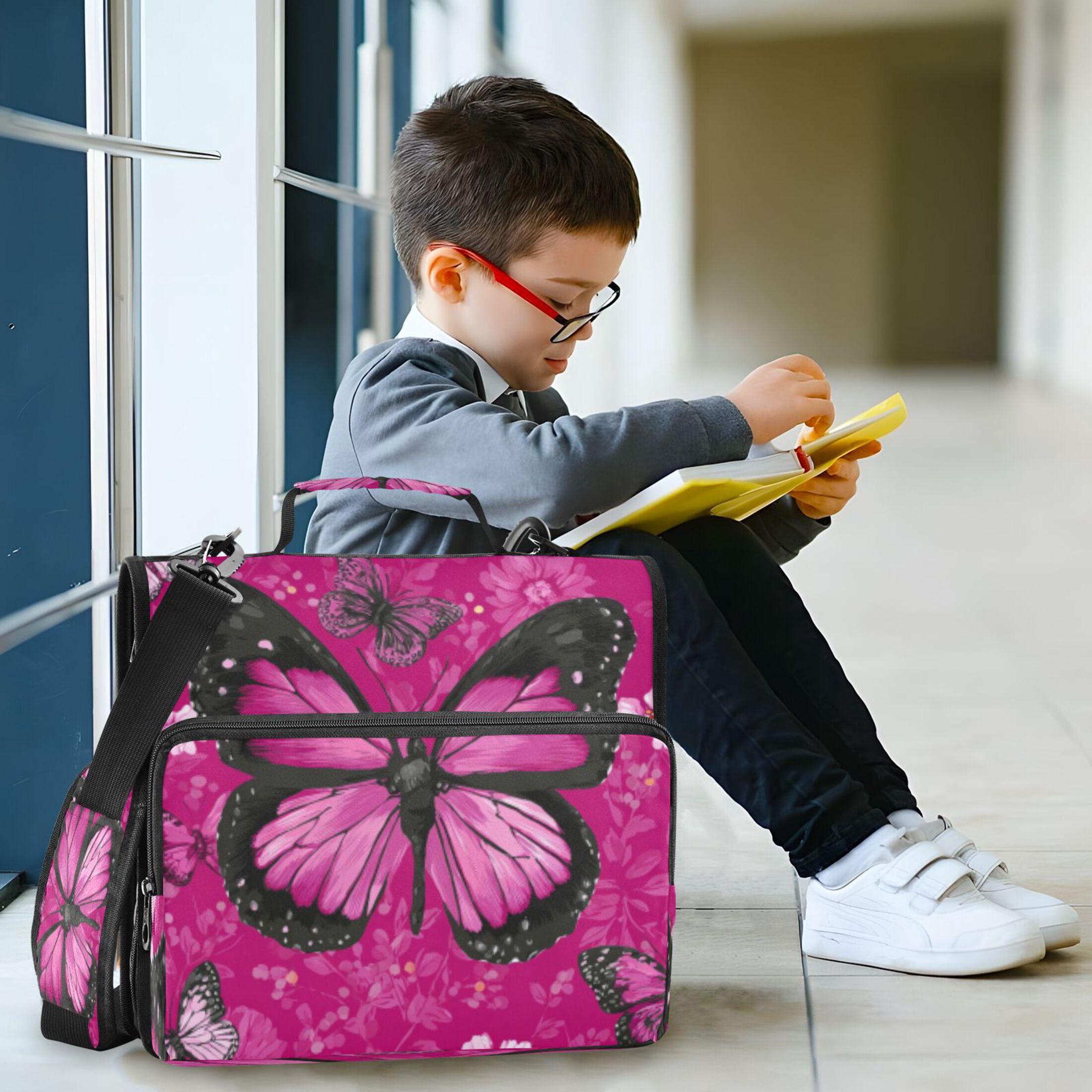 DIXRUYEE Zipper Binder trapper keeper Documents Organized Design Pink Dream Butterfly Printed