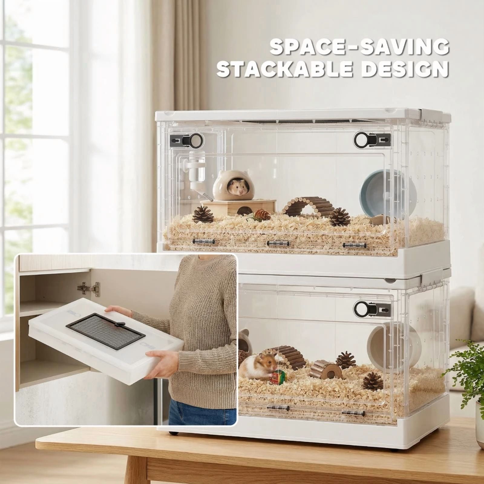 White Transparent Stackable Hamster Cage