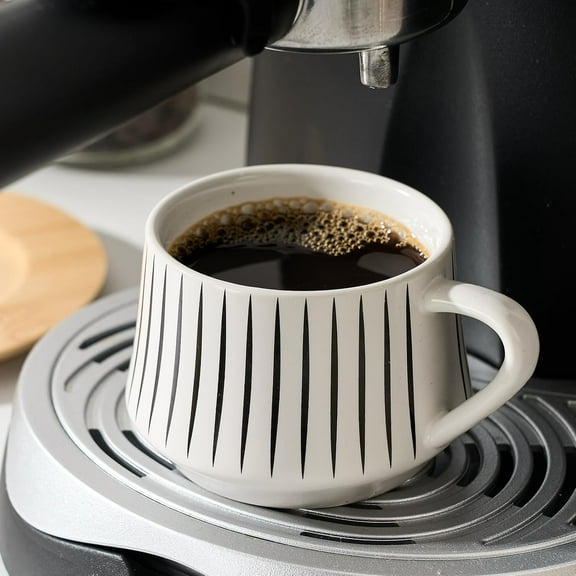 Ceramic Coffee Espresso Cups Set with Saucers and Metal Holder, 4oz Porcelain Demitasse for Tea, Coffee, Latte, White