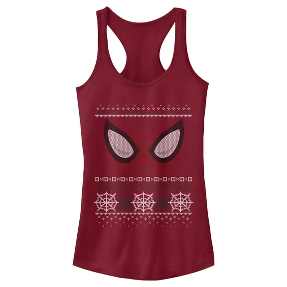 Junior's Marvel Ugly Christmas Spider-Man Mask  Racerback Tank Top Scarlet X Small